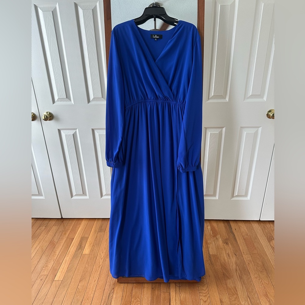 Lulus Wondrous Water Lilies royal blue maxi dress size XL
